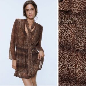 Zara Brown Leopard Print Mini Dress